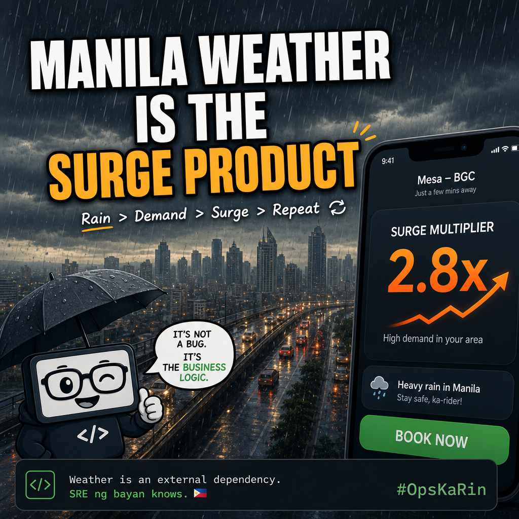 Meme: Manila rain and ride hailing surge — weather is the surge product